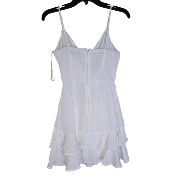 White Spaghetti Strap Ruffle Dress With V-Neck & Zip Closure - Picture 3 of 4